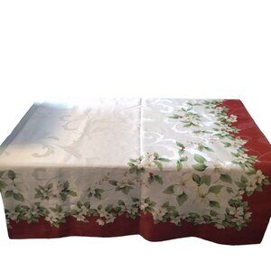 St Nicholas Square Rectangular Christmas Tablecloth Poinsettia Holly 60x82 In.